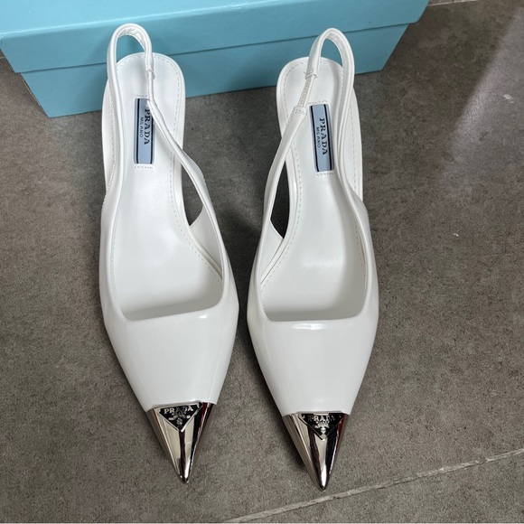 Prada Leather Slingback Pointed Toe White Pumps - Picture 1 of 7